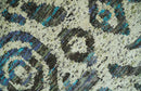 Hand Knotted Beige, Charcoal and Blue Antique Design Contemporary Recycled Silk Rug