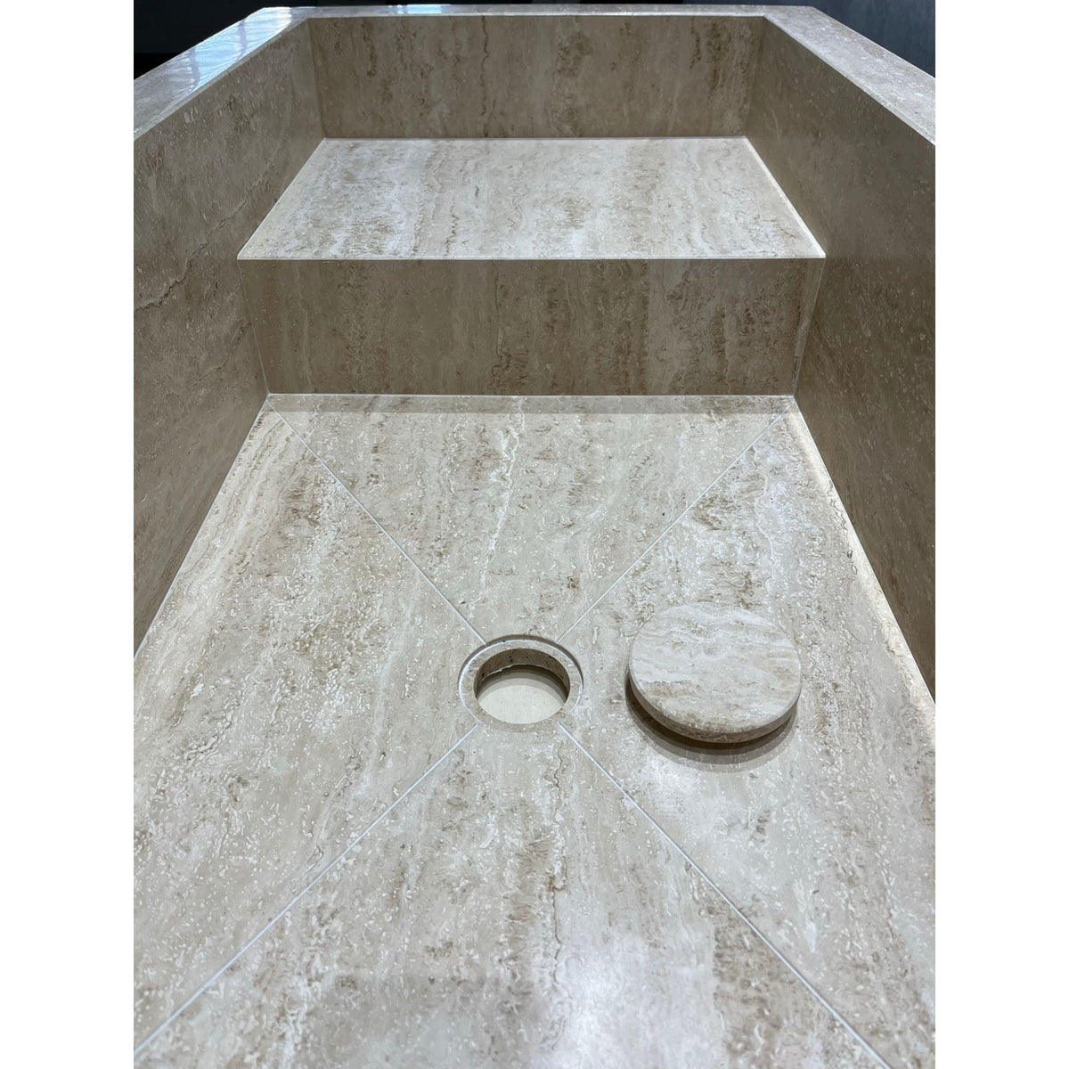 Travertine Handcrafted Custom Bathroom Sink with Natural Veining, photo 9 of 12