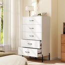 5-Drawer Modern Tall Chest of Drawers with Metal Legs-White by LJGDeals