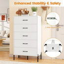5-Drawer Modern Tall Chest of Drawers with Metal Legs-White by LJGDeals