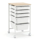 5-Drawer Rolling Storage Cart Mobile Utility Organizer with Wooden Tabletop and Lockable Wheels-White by LJGDeals