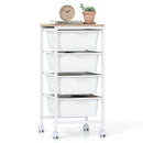 5-Drawer Rolling Storage Cart Mobile Utility Organizer with Wooden Tabletop and Lockable Wheels-White by LJGDeals
