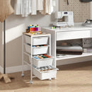 5-Drawer Rolling Storage Cart Mobile Utility Organizer with Wooden Tabletop and Lockable Wheels-White by LJGDeals