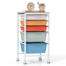 5-Drawer Rolling Storage Cart Mobile Utility Organizer with Wooden Tabletop and Lockable Wheels-White by LJGDeals