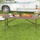 5FT Folding Picnic Table with Rattan Grain HDPE Tabletop and Sturdy Metal Fame-Coffee by LJGDeals