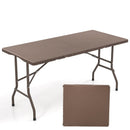 5FT Folding Picnic Table with Rattan Grain HDPE Tabletop and Sturdy Metal Fame-Coffee by LJGDeals