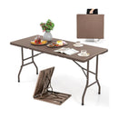 5FT Folding Picnic Table with Rattan Grain HDPE Tabletop and Sturdy Metal Fame-Coffee by LJGDeals