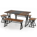 5-Piece Dining Room Set Industrial Rectangular Kitchen Table with 2 Benches and 2 Stools-Rustic Brown by LJGDeals