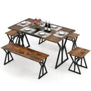 5-Piece Dining Room Set Industrial Rectangular Kitchen Table with 2 Benches and 2 Stools-Rustic Brown by LJGDeals