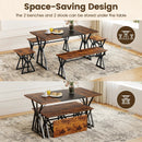 5-Piece Dining Room Set Industrial Rectangular Kitchen Table with 2 Benches and 2 Stools-Rustic Brown by LJGDeals