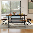 5-Piece Dining Room Set Industrial Rectangular Kitchen Table with 2 Benches and 2 Stools-Rustic Brown by LJGDeals