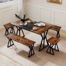 5-Piece Dining Room Set Industrial Rectangular Kitchen Table with 2 Benches and 2 Stools-Rustic Brown by LJGDeals
