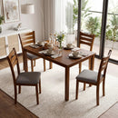 5-Piece Dining Table Set with Linen Fabric Upholstered Chairs and Solid Rubber Wood Frame for 4 People by DirectDeals