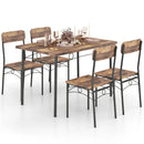 5-Piece Industrial Dining Table Set for 4 for Small Place Apartment-Brown by LJGDeals