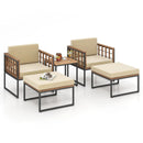 5 Piece Outdoor Furniture Set Acacia Wood Chair Set with Ottomans and Coffee Table-Beige by LJGDeals