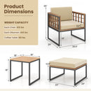5 Piece Outdoor Furniture Set Acacia Wood Chair Set with Ottomans and Coffee Table-Beige by LJGDeals