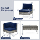 5 Piece Outdoor Furniture Set Patio Rattan Chairs with Tempered Glass Coffee Table-Navy