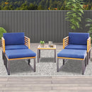 5 Piece Patio Acacia Wood Chair Set with Ottomans and Coffee Table-Navy by LJGDeals