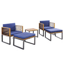 5 Piece Patio Acacia Wood Chair Set with Ottomans and Coffee Table-Navy by LJGDeals