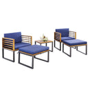 5 Piece Patio Acacia Wood Chair Set with Ottomans and Coffee Table-Navy by LJGDeals