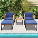 5 Piece Patio Acacia Wood Chair Set with Ottomans and Coffee Table-Navy by LJGDeals