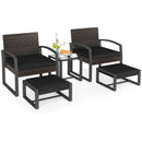 5-Piece Patio Conversation Set with 2 Ottomans and Tempered Glass Side Table by LJGDeals