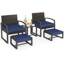 5-Piece Patio Conversation Set with 2 Ottomans and Tempered Glass Side Table by LJGDeals