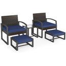 5-Piece Patio Conversation Set with 2 Ottomans and Tempered Glass Side Table by LJGDeals