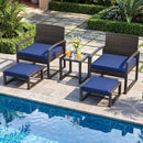 5-Piece Patio Conversation Set with 2 Ottomans and Tempered Glass Side Table by LJGDeals