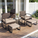 5-Piece Patio Conversation Set with 2 Ottomans and Tempered Glass Side Table by LJGDeals