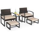 5-Piece Patio Conversation Set with 2 Ottomans and Tempered Glass Side Table by LJGDeals