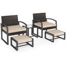 5-Piece Patio Conversation Set with 2 Ottomans and Tempered Glass Side Table by DirectDeals