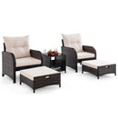 5 Piece Patio Conversation Set Outdoor Rattan Sofa Set with Coffee Table-Beige by LJGDeals