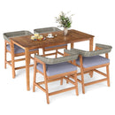 5 Piece Patio Dining Set Solid Wood with Rattan Backrest and Cushions by DirectDeals