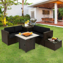 5-Piece Patio Furniture Set with 30 Inches Gas Fire Pit Table Outdoor PE Wicker Sofa Set by LJGDeals
