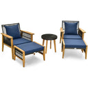 5 Piece Patio Furniture Set with Coffee Table and 2 Ottomans-Navy by LJGDeals