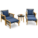 5 Piece Patio Furniture Set with Coffee Table and 2 Ottomans-Navy by LJGDeals