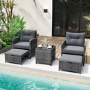 5 Piece Patio Rattan Furniture with 2 Ottomans and Tempered Glass Coffee Table by LJGDeals