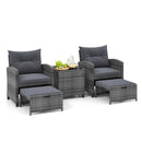 5 Piece Patio Rattan Furniture with 2 Ottomans and Tempered Glass Coffee Table by LJGDeals