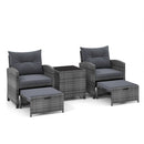 5 Piece Patio Rattan Furniture with 2 Ottomans and Tempered Glass Coffee Table by LJGDeals