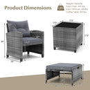 5 Piece Patio Rattan Furniture with 2 Ottomans and Tempered Glass Coffee Table by LJGDeals