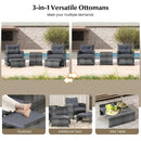 5 Piece Patio Rattan Furniture with 2 Ottomans and Tempered Glass Coffee Table by LJGDeals