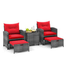 5 Piece Patio Rattan Furniture with 2 Ottomans and Tempered Glass Coffee Table by LJGDeals