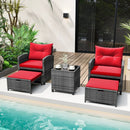 5 Piece Patio Rattan Furniture with 2 Ottomans and Tempered Glass Coffee Table by LJGDeals