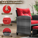 5 Piece Patio Rattan Furniture with 2 Ottomans and Tempered Glass Coffee Table by LJGDeals