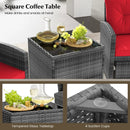 5 Piece Patio Rattan Furniture with 2 Ottomans and Tempered Glass Coffee Table by LJGDeals
