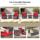 5 Piece Patio Rattan Furniture with 2 Ottomans and Tempered Glass Coffee Table by LJGDeals