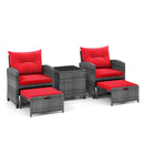 5 Piece Patio Rattan Furniture with 2 Ottomans and Tempered Glass Coffee Table by LJGDeals