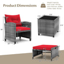 5 Piece Patio Rattan Furniture with 2 Ottomans and Tempered Glass Coffee Table by LJGDeals