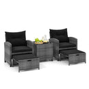 5 Piece Patio Rattan Furniture with 2 Ottomans and Tempered Glass Coffee Table by LJGDeals